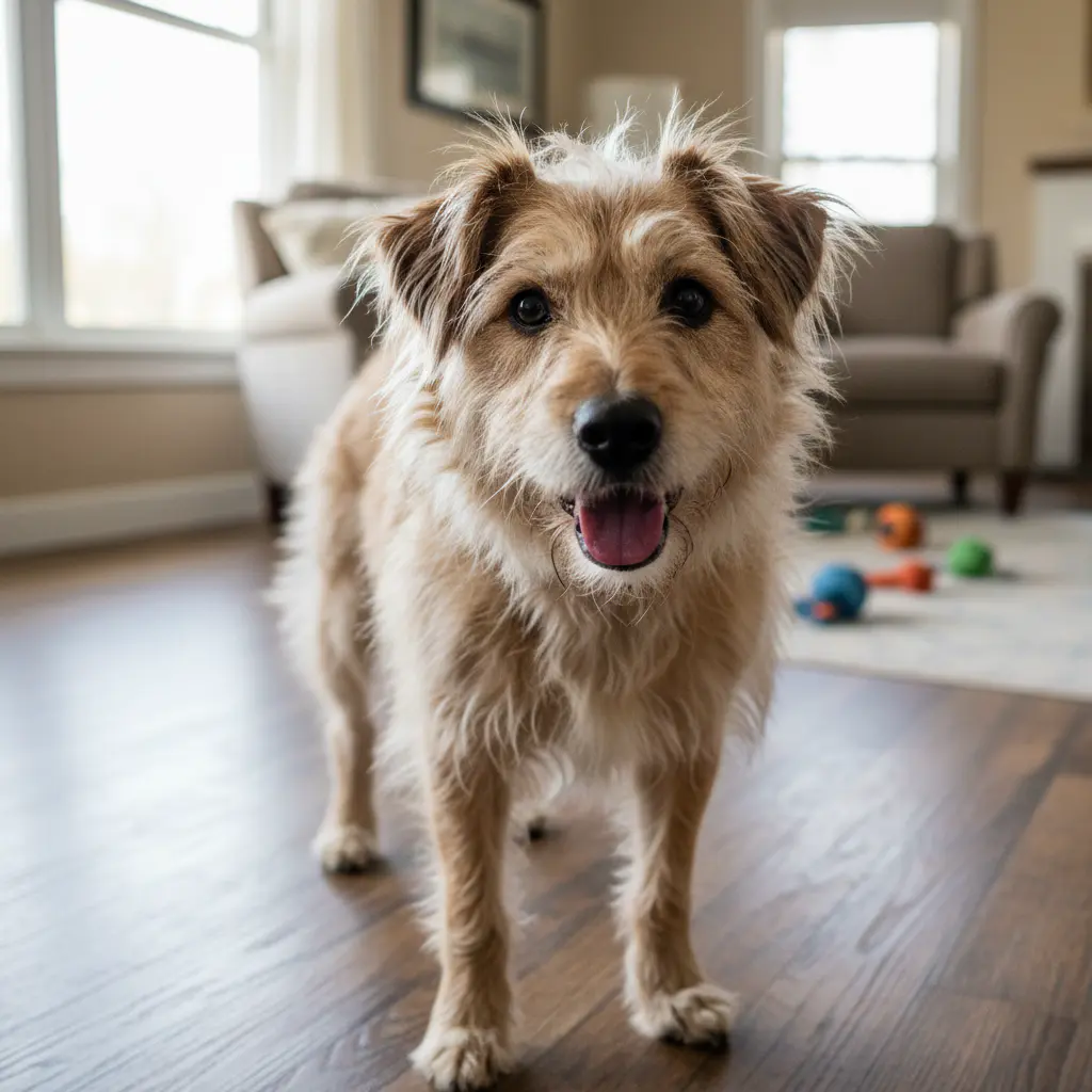 Messy terrier mix before grooming